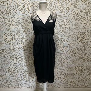 Meadow Rue Anthropologie Black Cream Embroidered Tulip Sheath